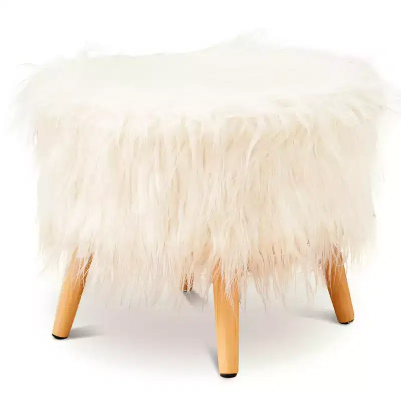 Cheer Collection 17 Round Faux Fur Stool (White)