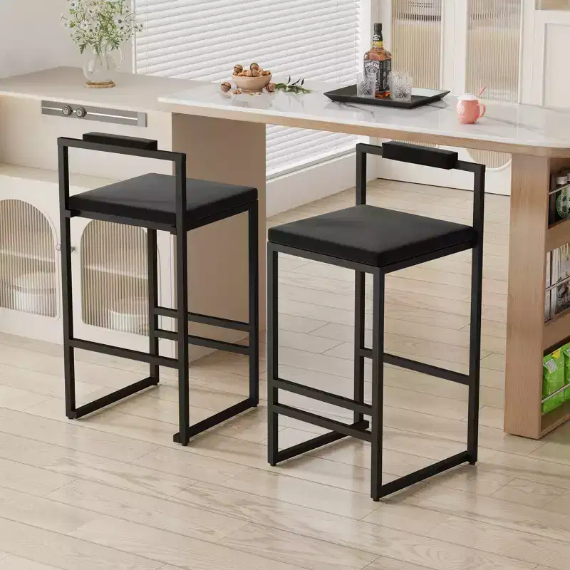 MAYEERTY Set of 2 Modern Velvet Upholstered Bar Stools Counter Height With Footrest Back Support Black for Kitchen