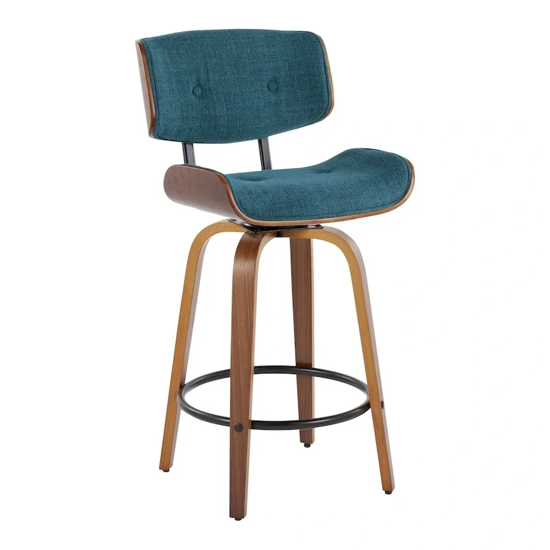Mid-Century Counter Stool with Bent Wood Legs (Set of 2)