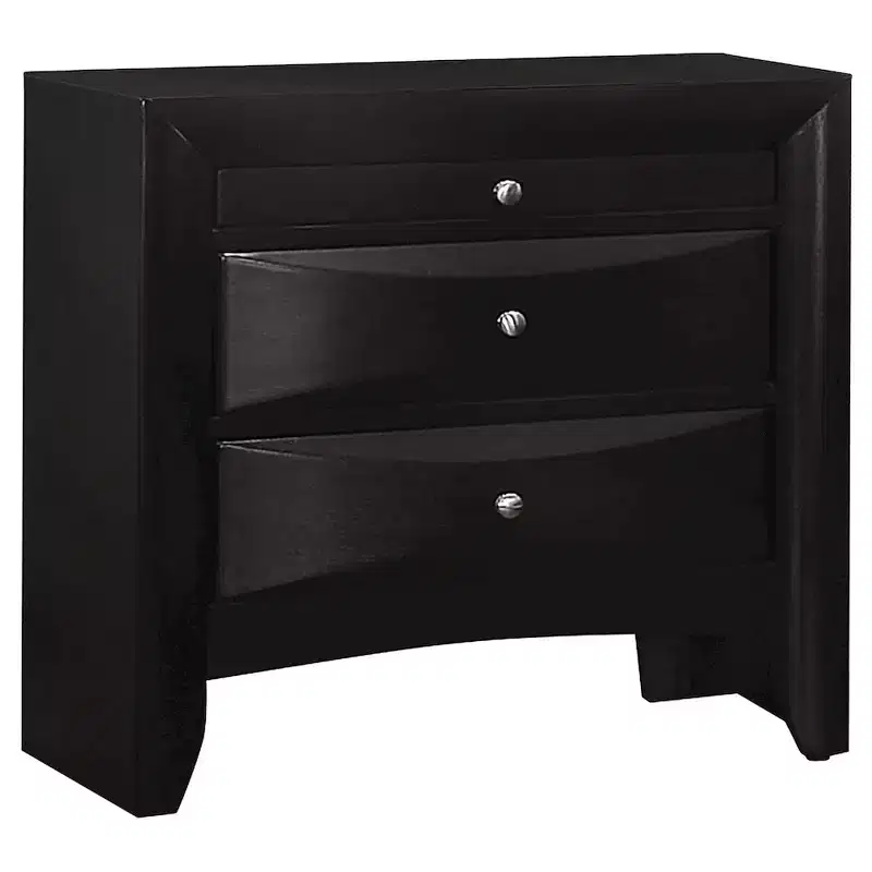 2-Drawer Nightstand Black, Tropical Hardwood, Brushed Chrome Knobs