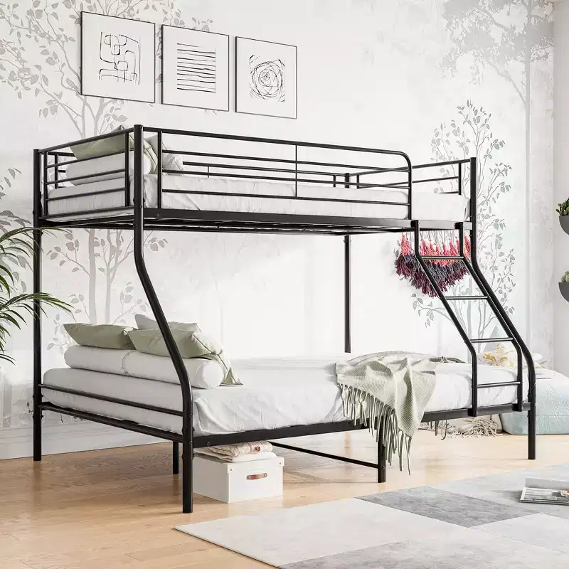 Twin-Over-Full Metal Bunk Bed with Ladder and Enhanced Upper-Level Guardrail, Black - ModernLuxe