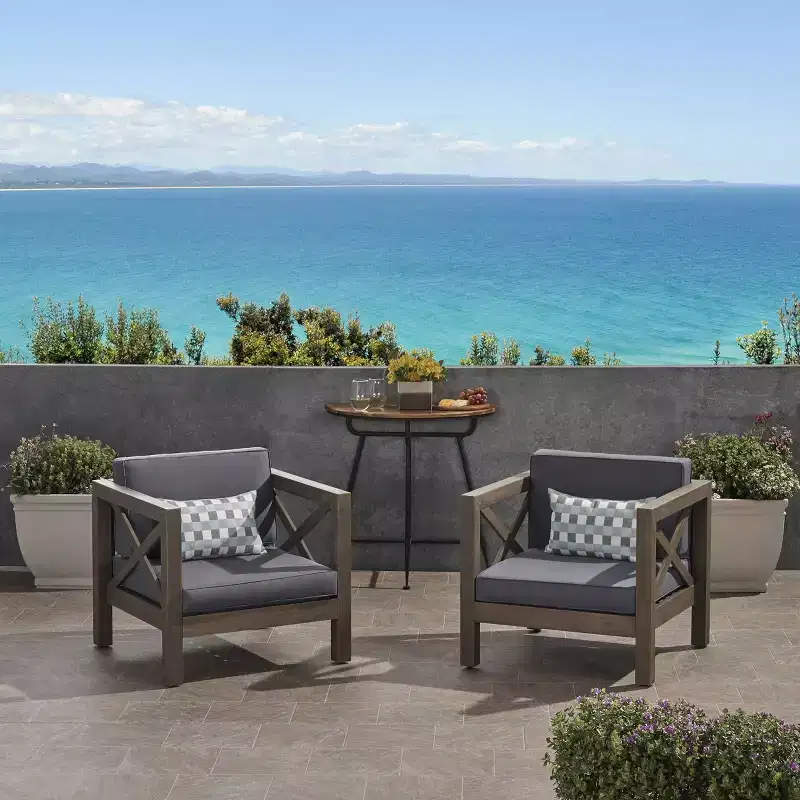 Brava 2pk Acacia Wood Club Chairs - Gray/Dark Gray - Christopher Knight Home: Water-Resistant Patio Furniture