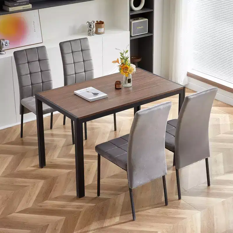 Rectangular Wooden Dining Table Large Kitchen Table with Veneered MDF Wood Structure for Dining Room, Walnut
