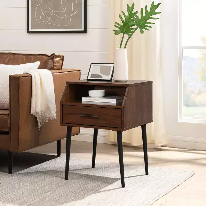 Modern 1-Drawer Angled Side Table Black MDF