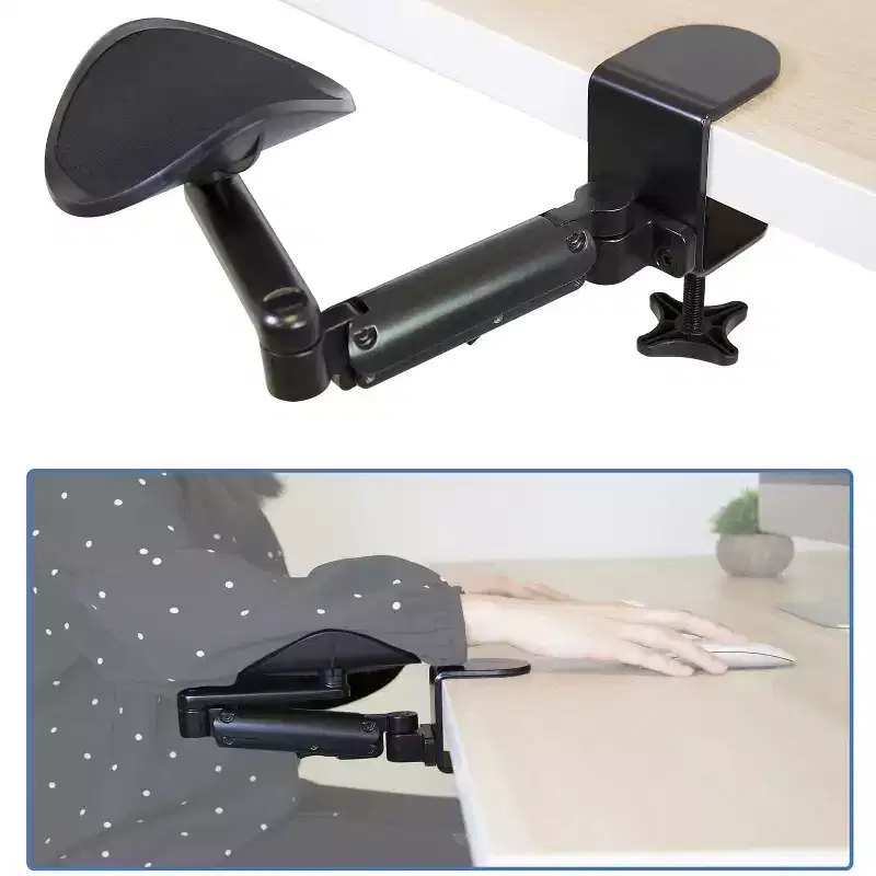 Height Adjustable Ergonomic Desk Arm Rest with Clamp-On Base - Black