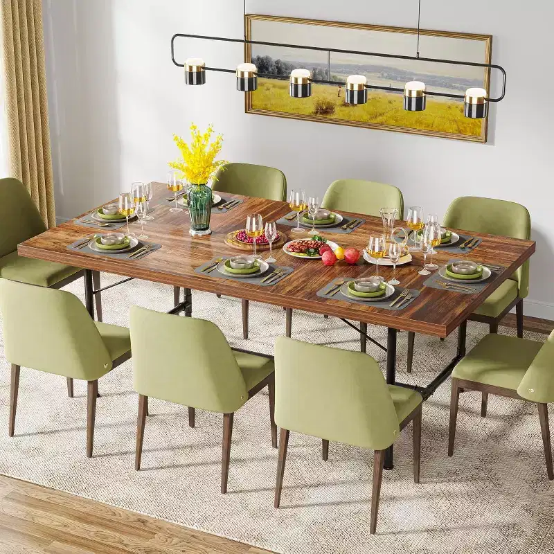 Lantine 70.9-Inch Rectangular Dining Table with Wooden Top and Metal Legs, Seats 6-8 People, Ideal for Home Kitchen and Living Room.