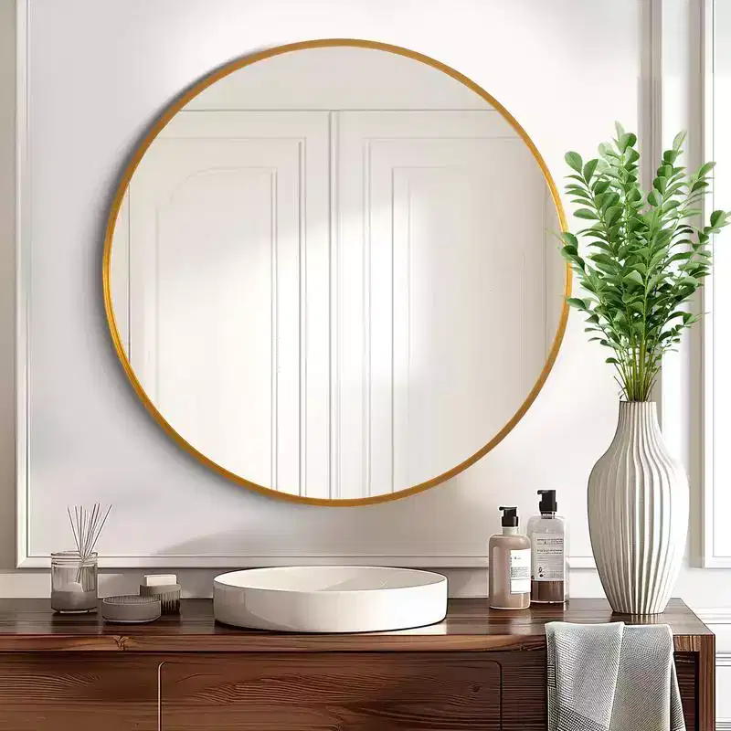 PexFix 20 Inch Modern Wall Mirror Aluminum Alloy Thin-Frame Circular Bathroom Hanging Mirror For Over Sink Entryway Bathroom Bedroom Vanity in Gold