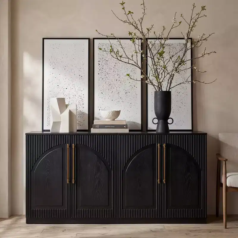 Morden Fort 2 Door Accent Cabinet White, Modular Sideboard Cabinet with Storage, Symmetrical Arched Doors Console Table for Dining Room, Living Room