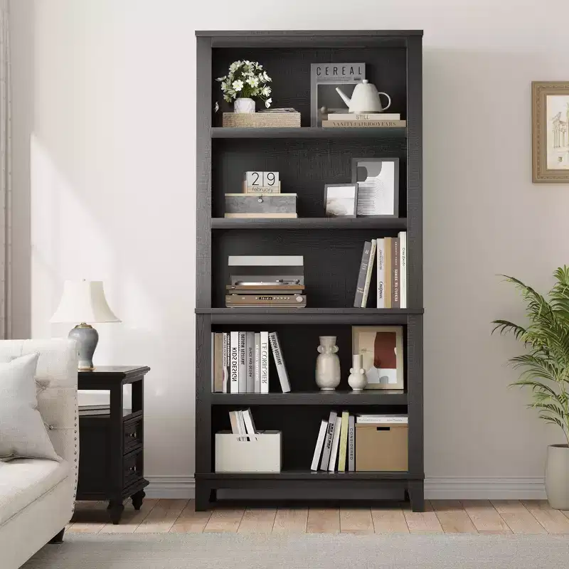 GustoWave 71 Tall Bookcase w/Adjustable Shelves 31.5in Width Wooden Bookshelf 5 Tier Farmhouse Bookshelves Vintage Bookcase