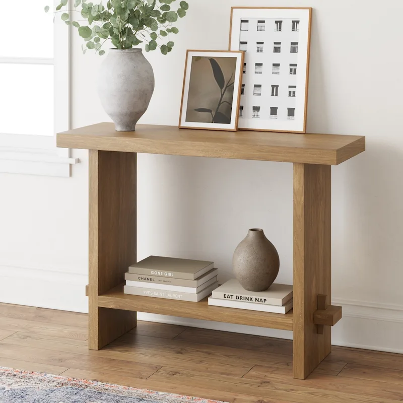 Virgo Farmhouse 2-Tier Console Table in Wire-Brushed Wood Finish