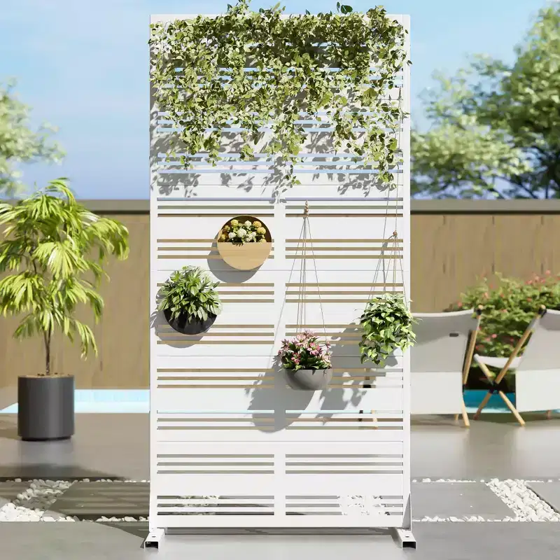 Harold Wide-Narrow B Louvered White Galvanized Steel Room Divider, 72x35x16, 6-Piece Modern Decorative Privacy Screen