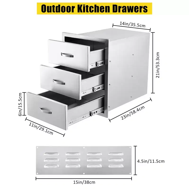 Kitchen Drawer,Stainless Steel Flush Mount Drawer, 30x23x10 inches Built-In Access Drawer with Venting Panel for Kitchen Island, Patio,Grill Station