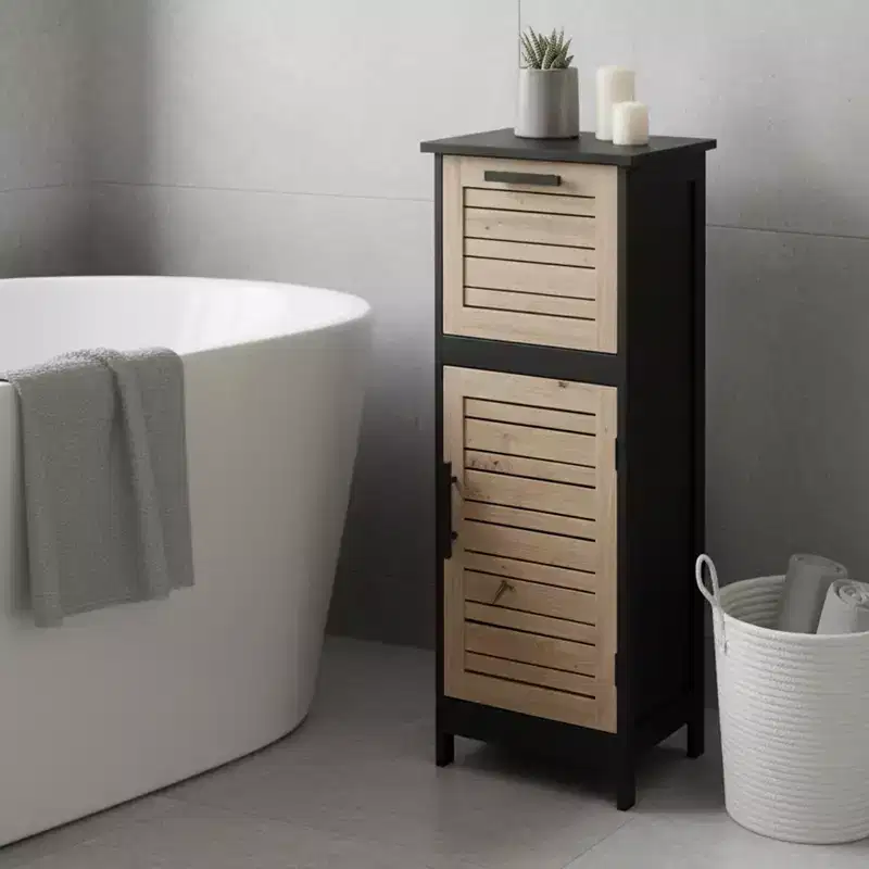 Evideco French Home Goods Compact Bathroom Storage Cabinet with Drawer and Vented Door, Black and Brown - Bergen Collection