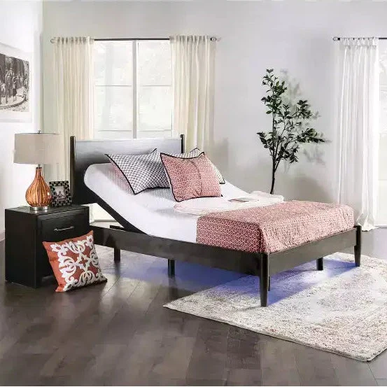 King Adjustable Bed Frame with Battery Backup, USB Ports — Polyester & Steel