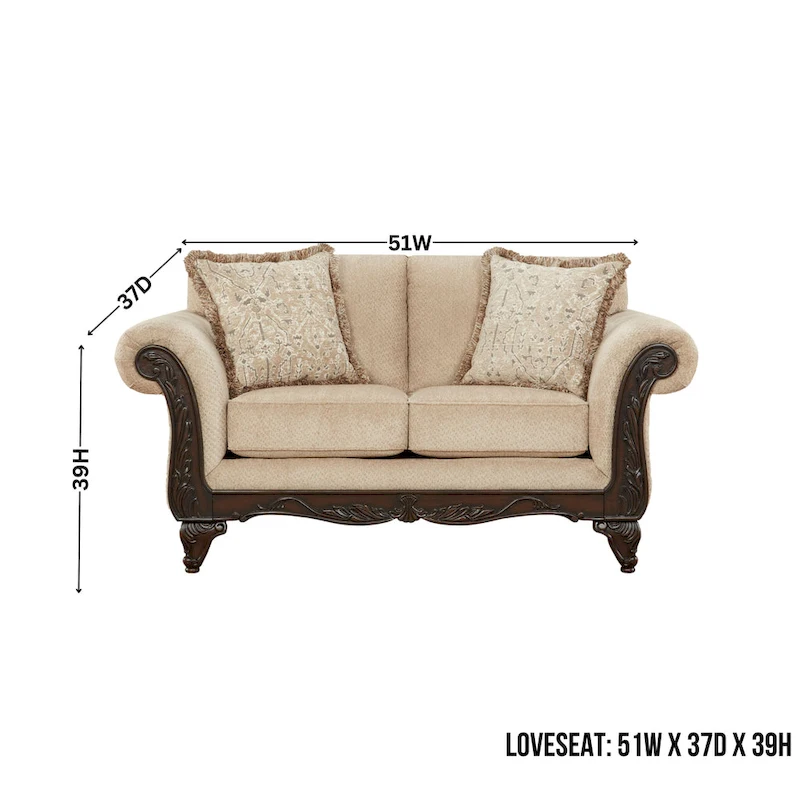 Roundhill Furniture Hernen 2-Piece Carved Wood Frame Living Room Set