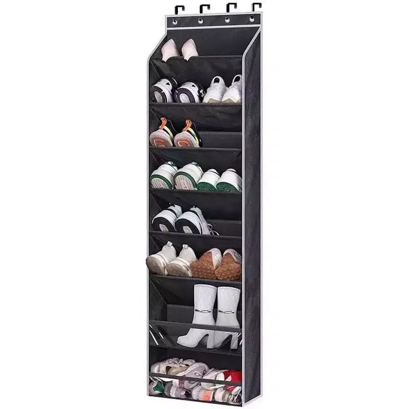 Over Door Hanging Bag Non-Woven Black 6+2 Pocket Storage Organizer for Shoes & Bags
