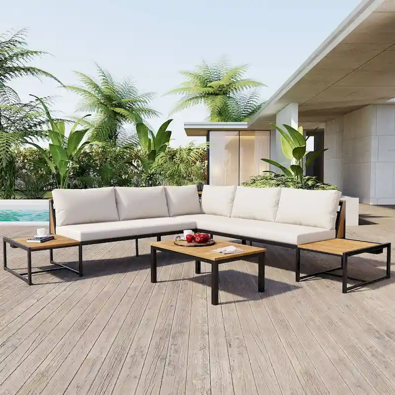 4-Pieces Outdoor Sofa Set with Waterproof Cushions