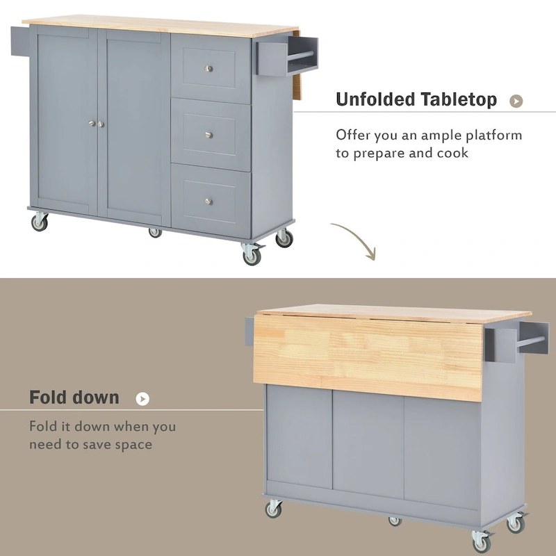 Multifunctional Kitchen Cart with Spice Rack and Adjustable Shelves