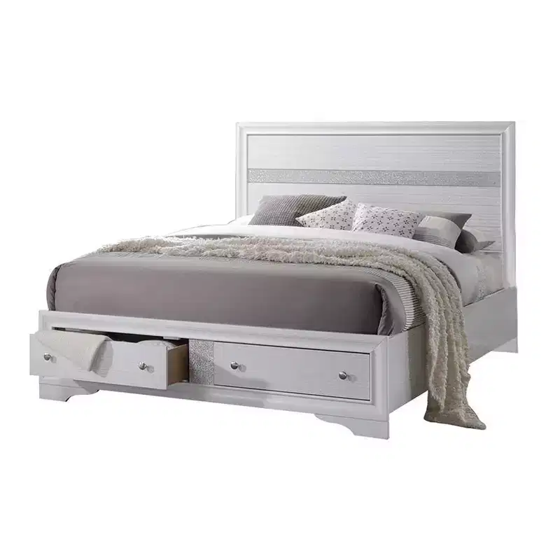 84-Inch Queen Platform Storage Bed - White Glossy Finish