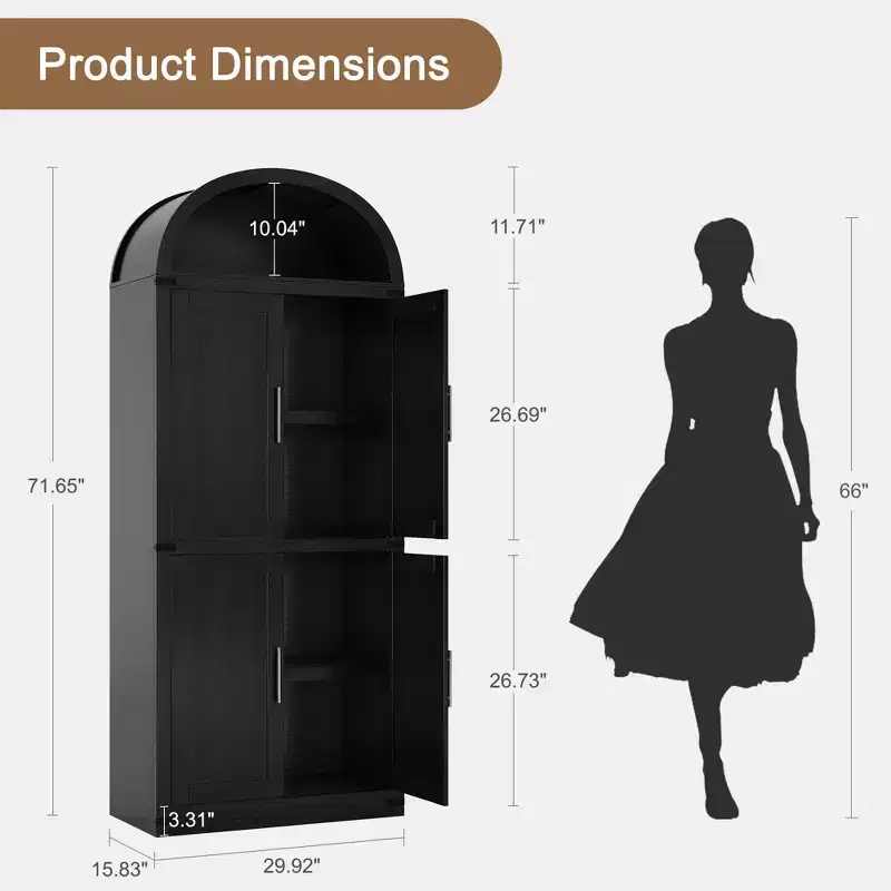 71.6 Tall Arched Kitchen Pantry Cabinet Farmhouse Storage with Doors, Large Bookshelf with Doors