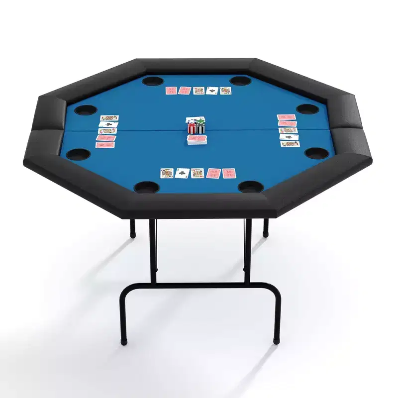 Collapsible Octagon Poker Table for 8 Players Water-Resistant Cushioned Rails, 8 Built-in Cup Holders, Sturdy Metal Legs, Easy Assembly