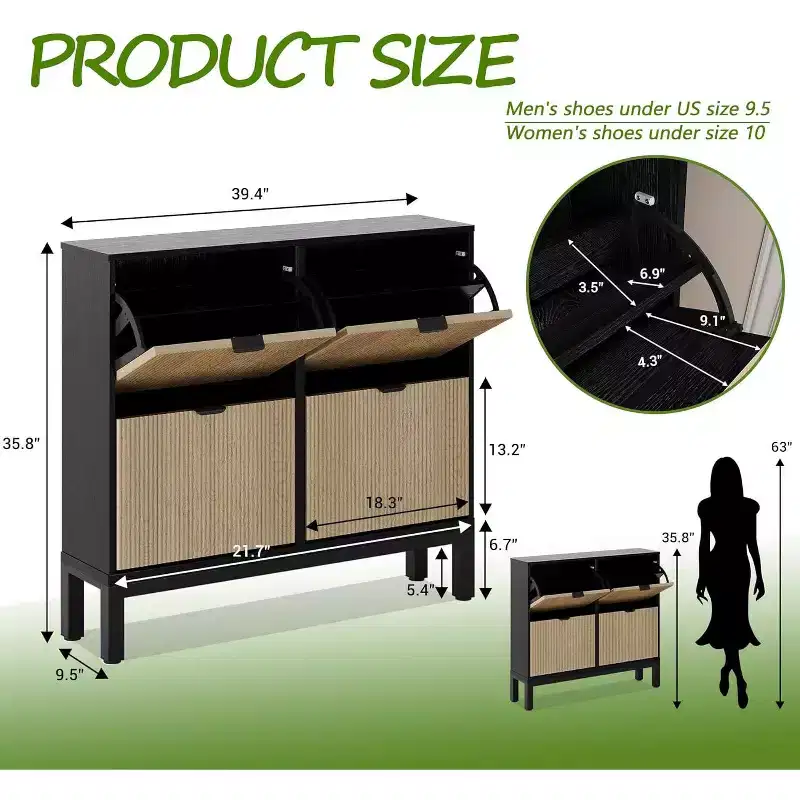Garvee Shoe Cabinet with 4 Flip Drawers, Wooden Shoe Storage Cabinet, Freestanding Shoe Organizer with Adjustable Shelves for Entryway, Hallway