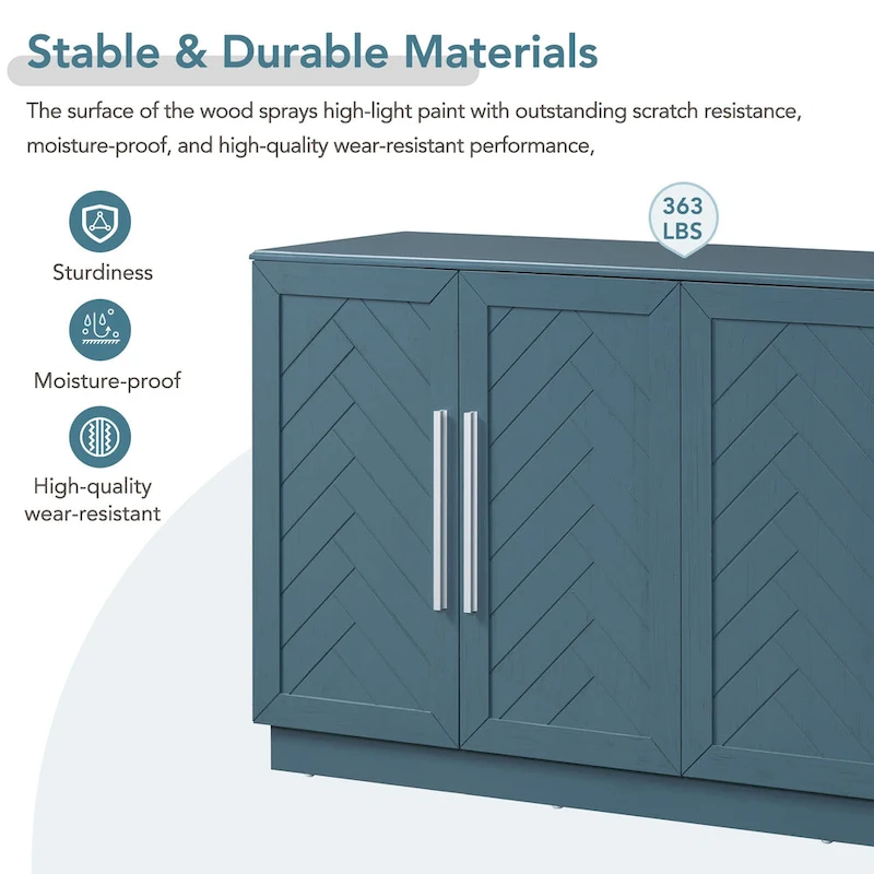 Sideboard Buffet Cabinet with Adjustable Shelves & Silver Handles