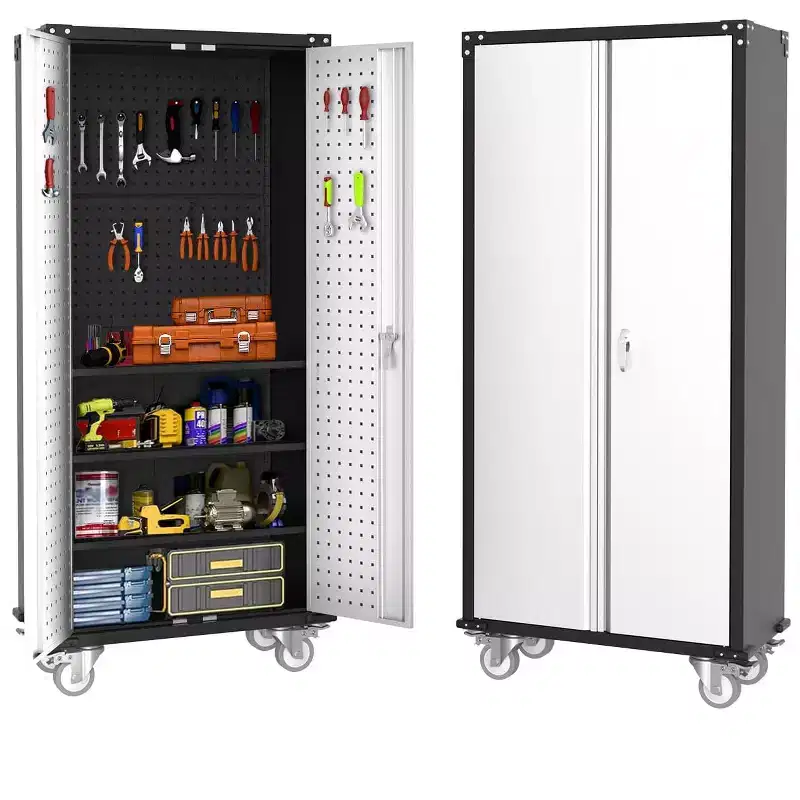 72 H Metal Storage Cabinet with Wheels, Garage Storage Cabinet with Adjustable Shelves and 2 Doors for Garage Home Office Utility Room
