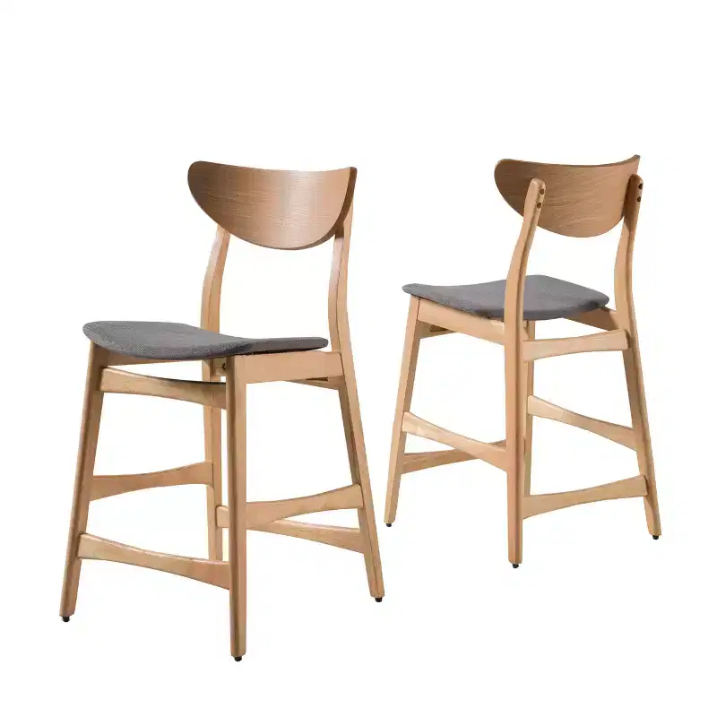 GDFStudio Cedric Mid-Century Modern Fabric and Rubberwood 23.5 Inch Counter Stool (Set of 2)