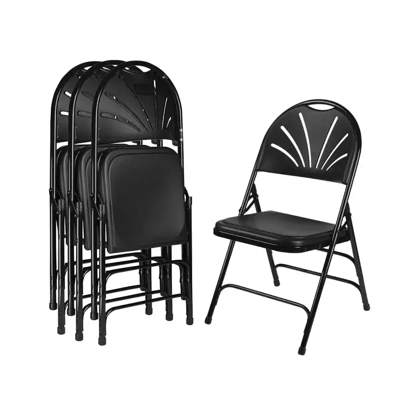 Set of 4 Deluxe Fan Back with Triple Brace Folding Chairs Black - Hampden Furnishings
