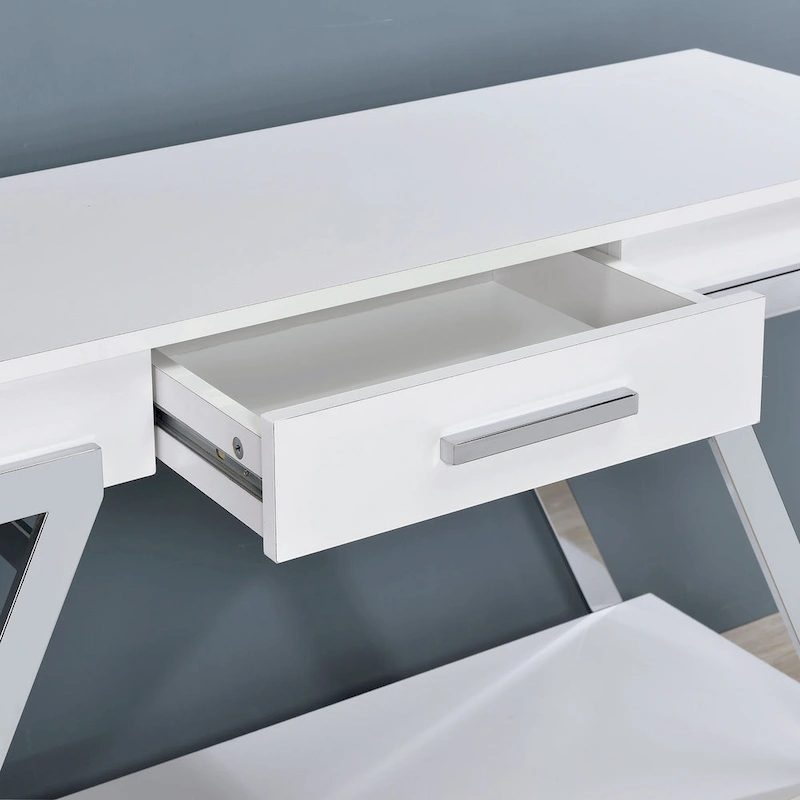 Cas Modern White 48-inch Steel 1-Drawer Sofa Table with Shelf by Furniture of America