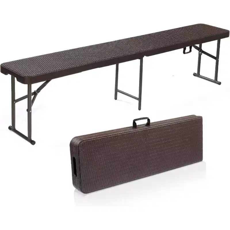VINGLI 6 feet Plastic Folding Bench,Portable in/Outdoor Picnic Party Dining Seat, Garden Soccer , Rattan Patterned HDPE Tabletop, 1 Pack, Brown