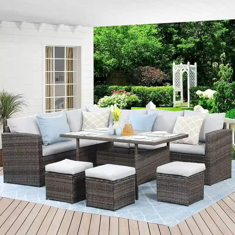 Patio Wicker Indoor Outdoor Sectional Sofa Set 3pcs for Patio, Porch, Garden