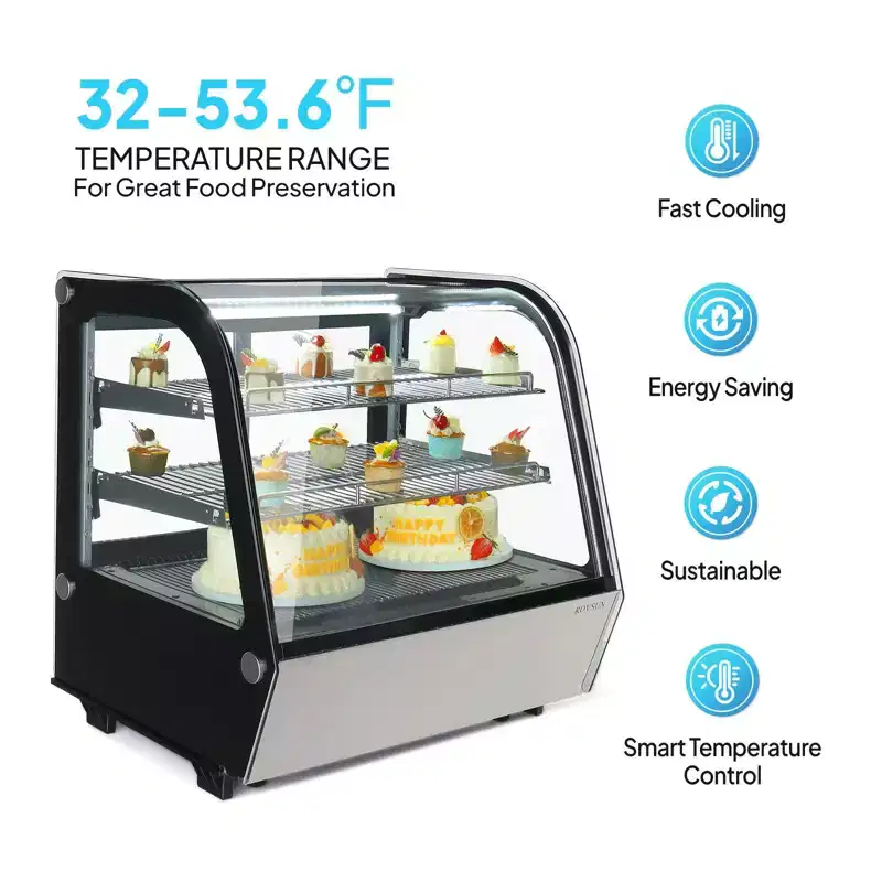 ROVSUN 4.2 Cu.Ft Refrigerator Display Case, Commercial Countertop Display Refrigerator with LED Air-cooling Auto Defrost Sliding Doors