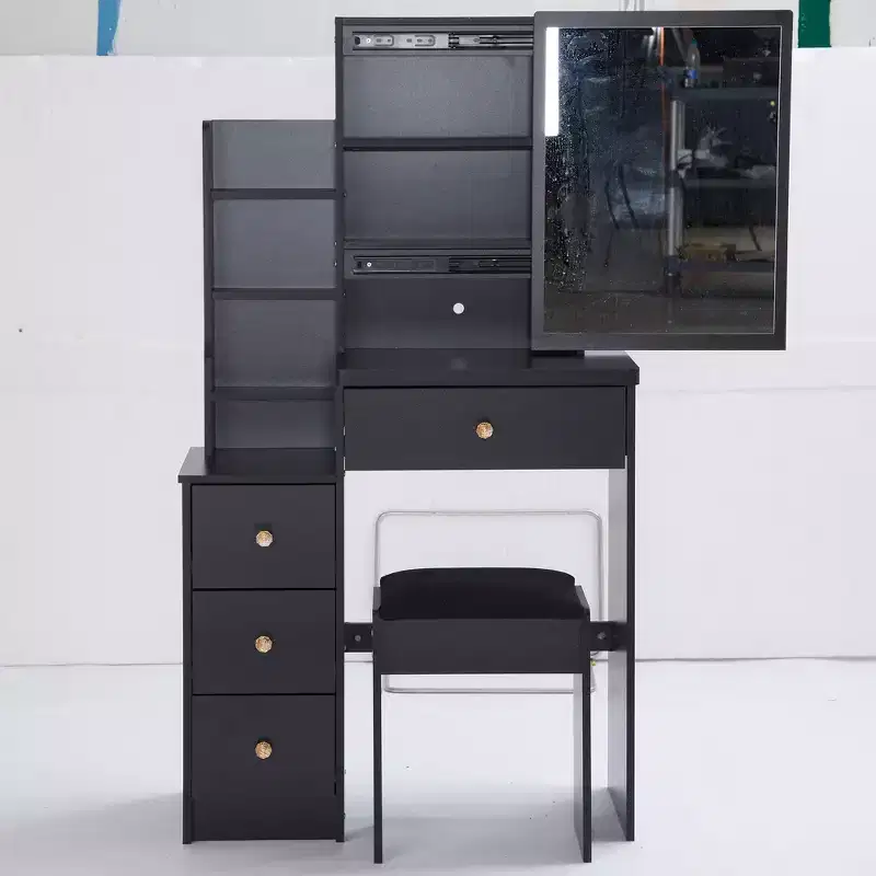 Small Size Left Bedside Cabinet Dressing Dressing Table + Cushioned Stool, Extra Large Sliding Mirror, Multi Layer