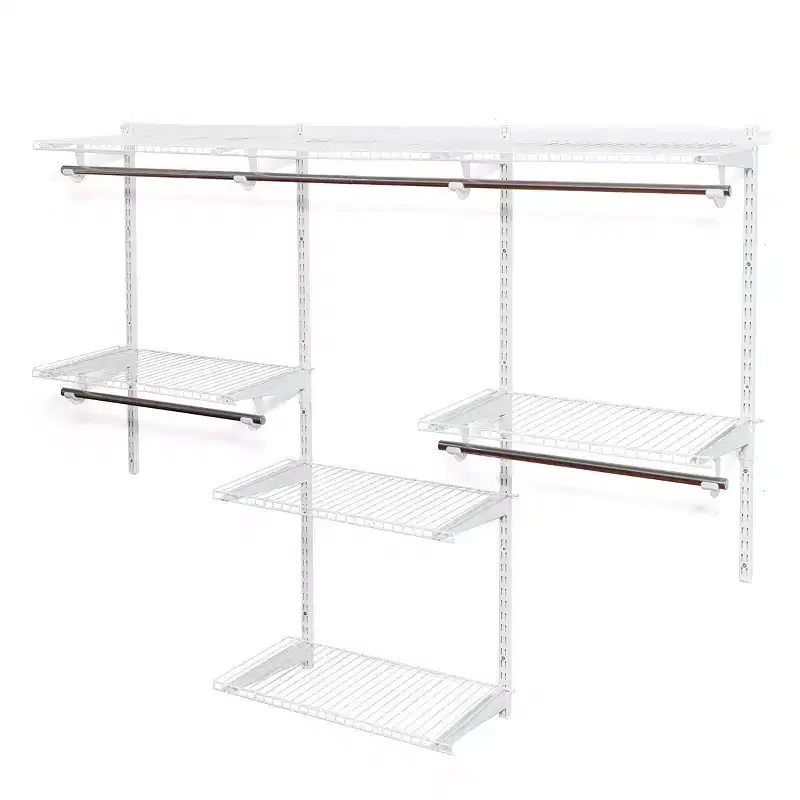 Wall Mounted Adjustable Closet Organizer, Custom Metal Closet System with Shelves and Hanging Rods