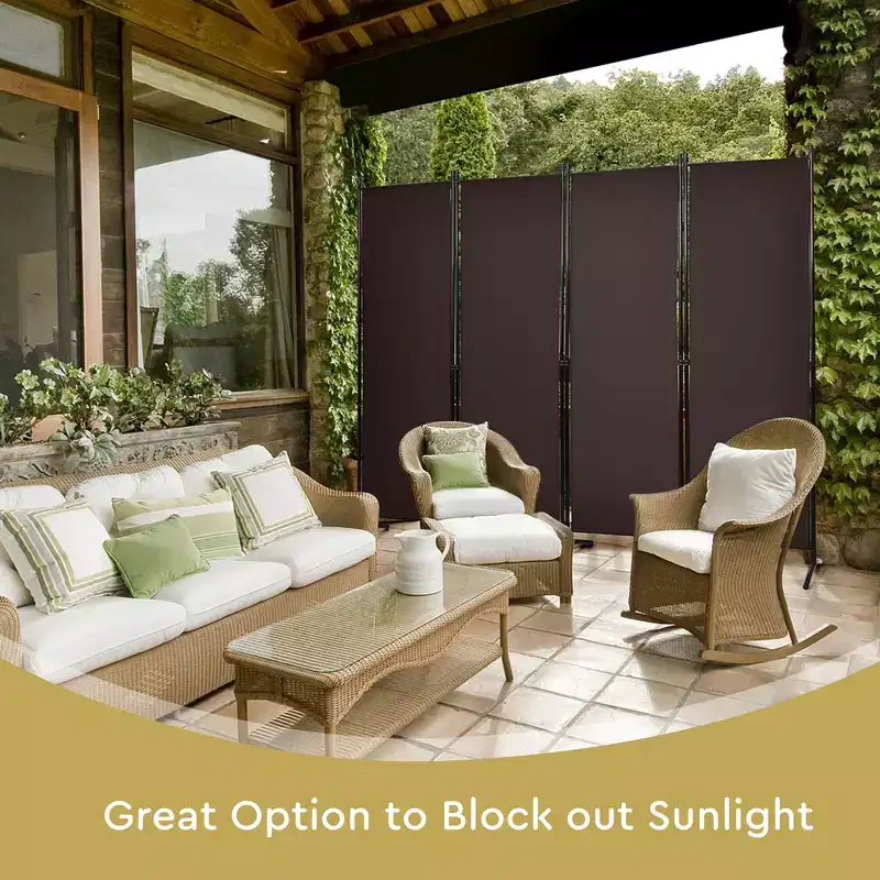 4-Panel 5.6ft Room Divider Folding Fabric Privacy Screen with Steel Frame White/Black/Brown