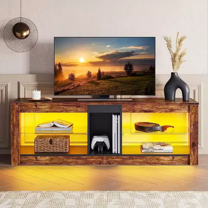 Particle Board TV Stand with Glass Shelves 18.5''H x 55.12''W x 13.78''D