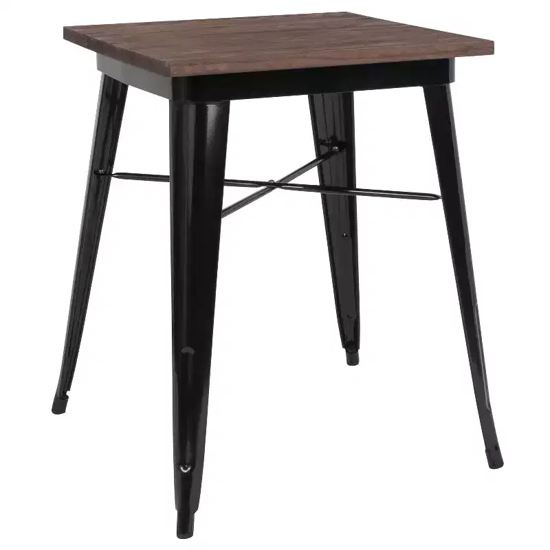 Emma and Oliver 23.5 Square Metal Indoor Table with Rustic Wood Top