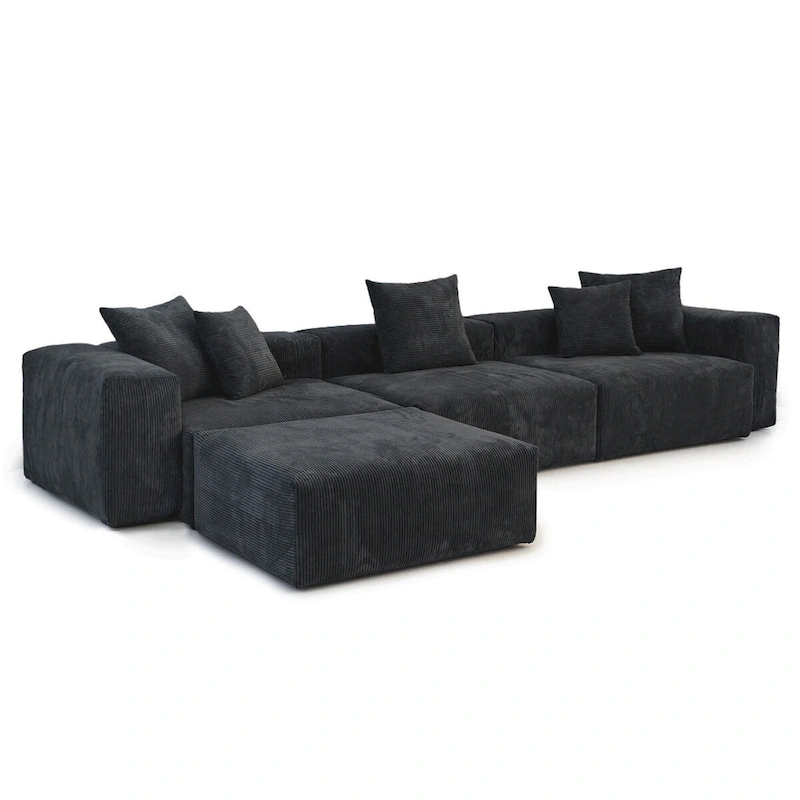 Modern Sectional Couch Sofa with 5 Pillows, Luxurious Modular Sectional Couch with Chaise Ottoman
