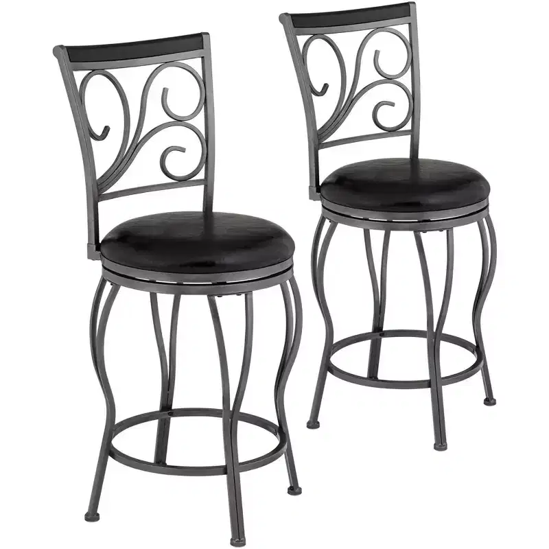 55 Downing Street Brown Swivel Bar Stools 24 7/8 High Set of 2 Traditional with Backrest Footrest Kitchen Counter Height Island