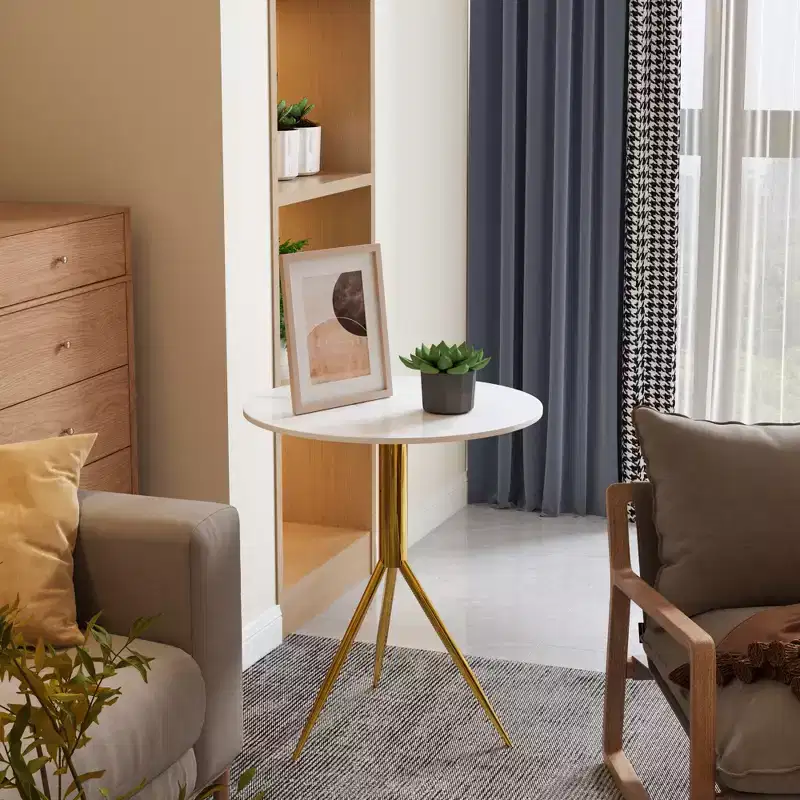 Maxax Round Side Table, White Marble Style Top with Gold Legs for Living Room Bedroom Office-23
