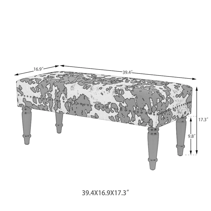 Adeco Cow Fabric Ottoman Bench Stool