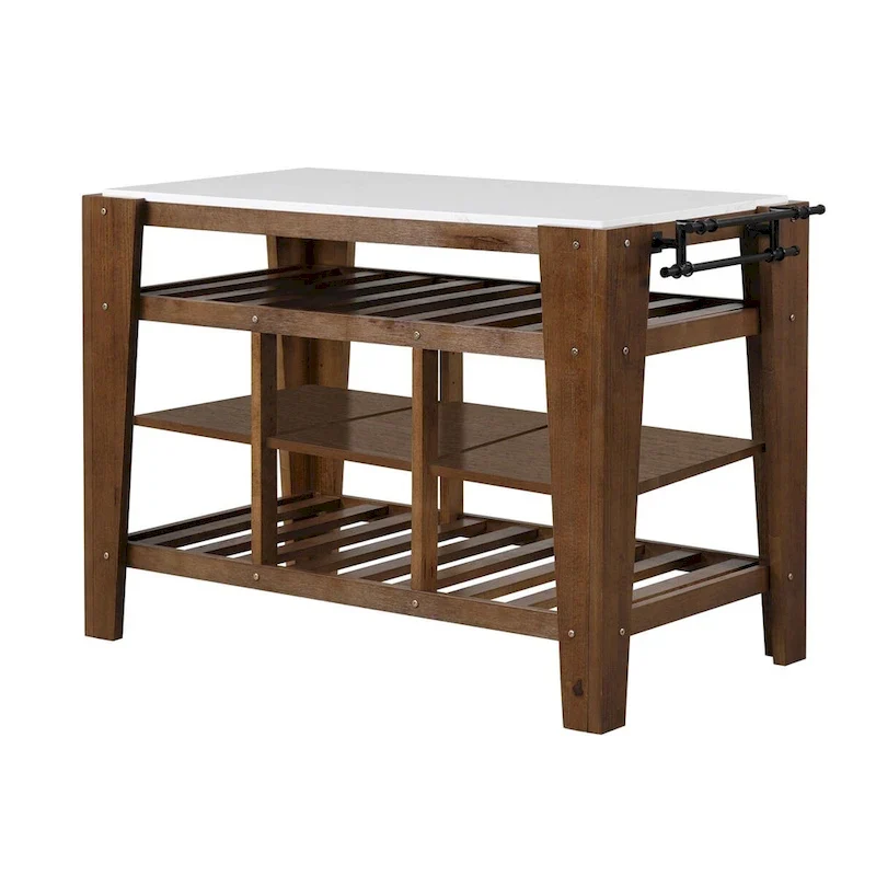 Kitchen Island with 3 Open Shelves in White
