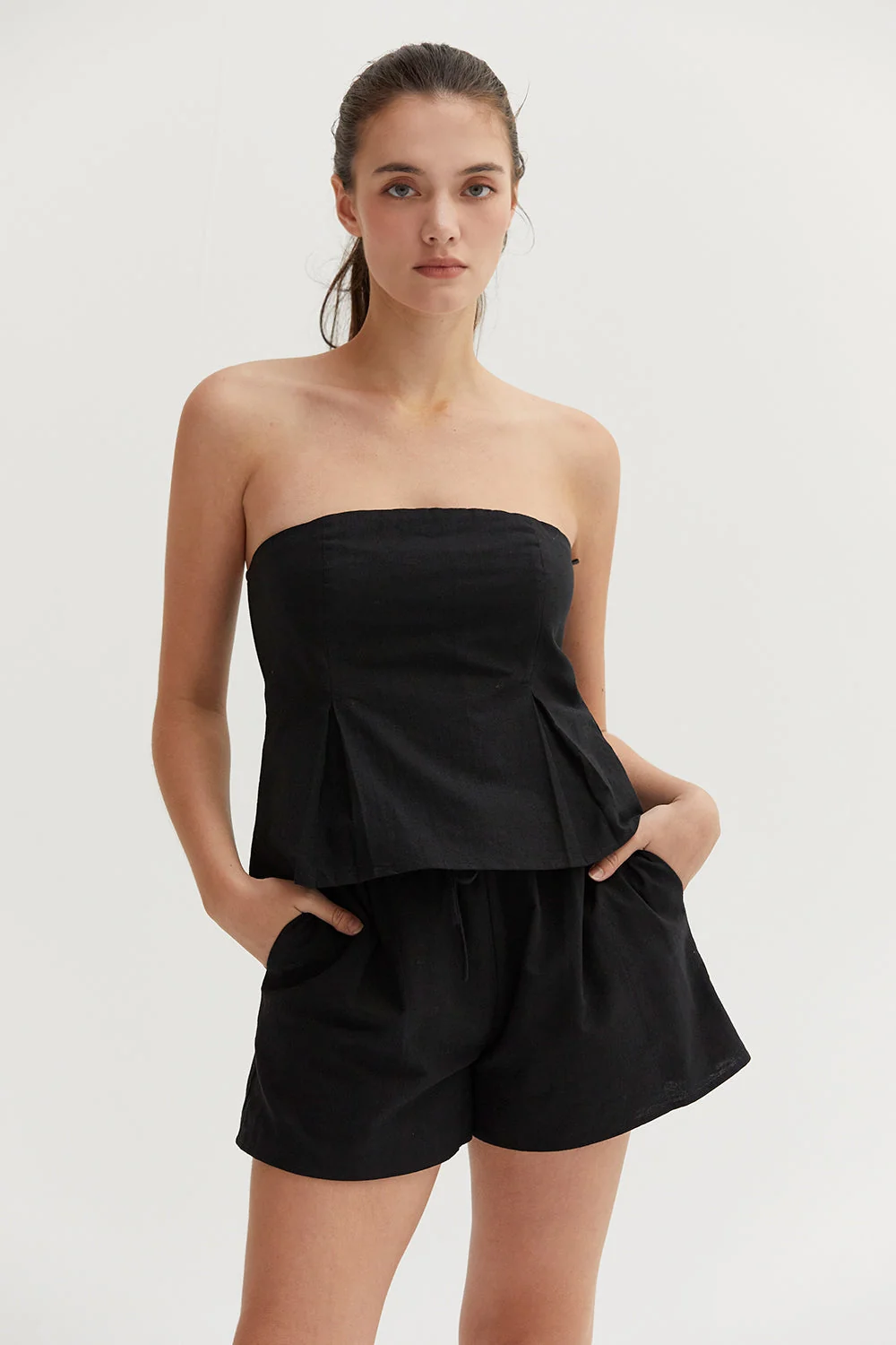 Linen Cotton Blend Strapless Tube Top Fit and Flare Silhouette