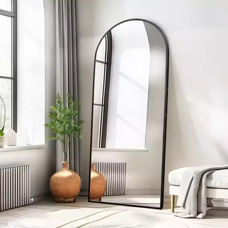 MAYEERTY 71 inch Full Length Mirror Archede Aluminum Alloy Frame Floor Mirror with Bracket Black