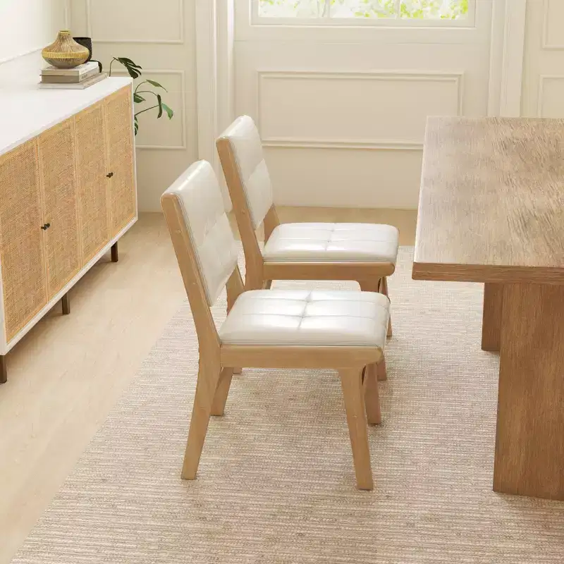 Tufted Faux Leather Upholstered Wood Dining Chairs (Set of 2)