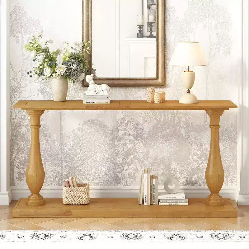 Bestier Console Tables for Entryway, 60 Wood 2-Tier Entry Hallway Table, Narrow Sofa Table Behind Couch Table for Living Room, Entrance