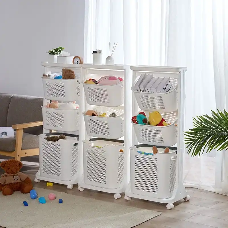 HANAMYA 3-Portable Basket Rolling Cart with Top Shelf