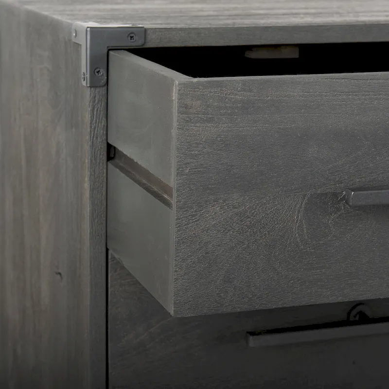 Dark Brown Solid Wood 3-Drawer Accent Cabinet with Black Iron Base